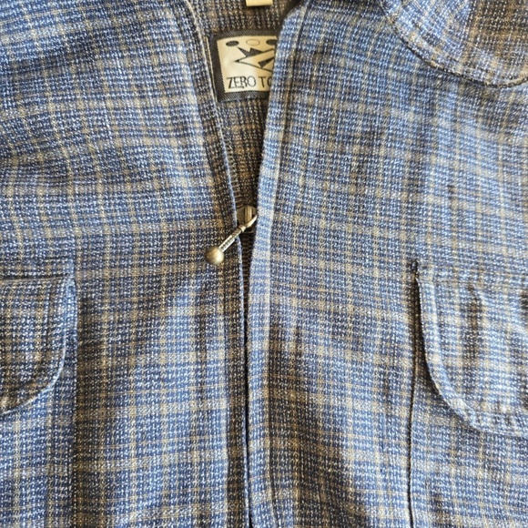 Rare ZERO TOLERANCE Light Cotton Weave ZIP Front Unlined Grey Plaid Jacket Nepal - Picture 2 of 9